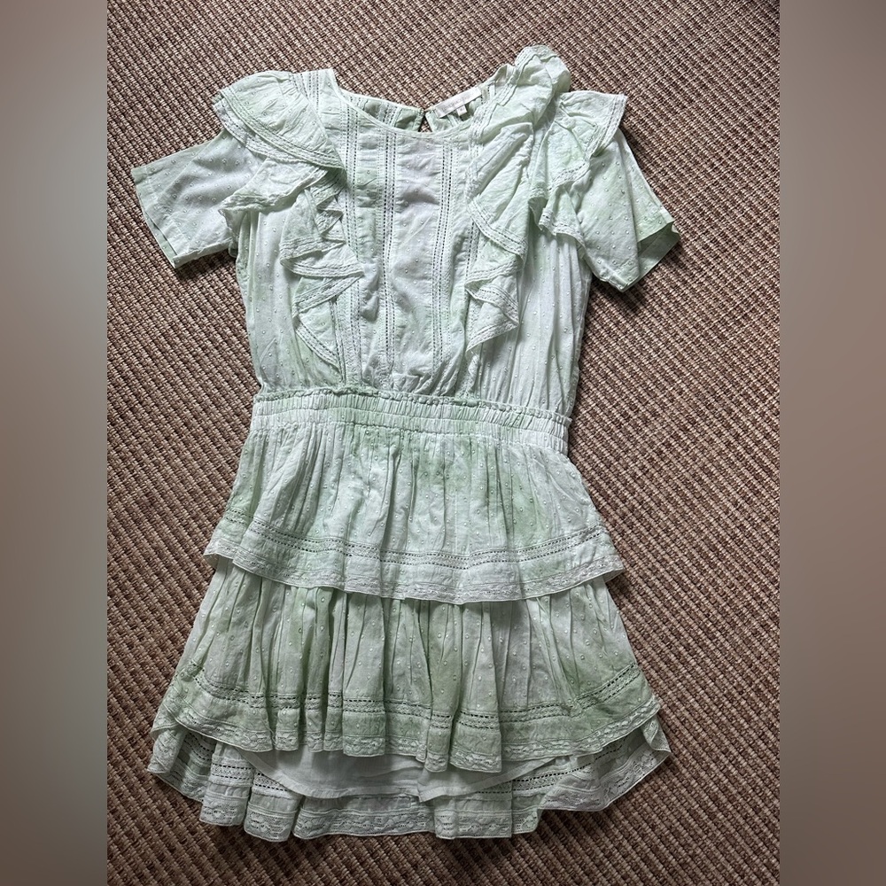 Green and White LoveShackFancy Short Dress